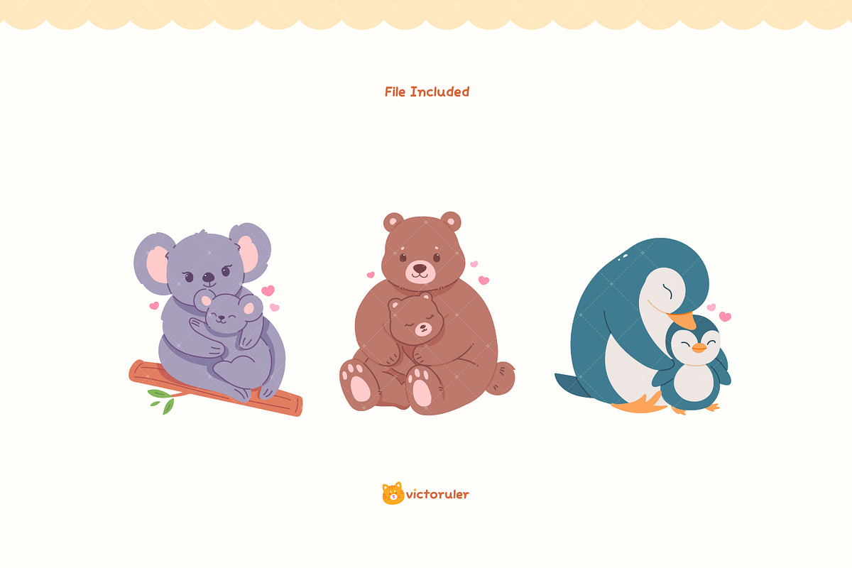 Cute Animal Hugs Illustration, an Animal Illustration by Victoruler (Photo 2 of 5)