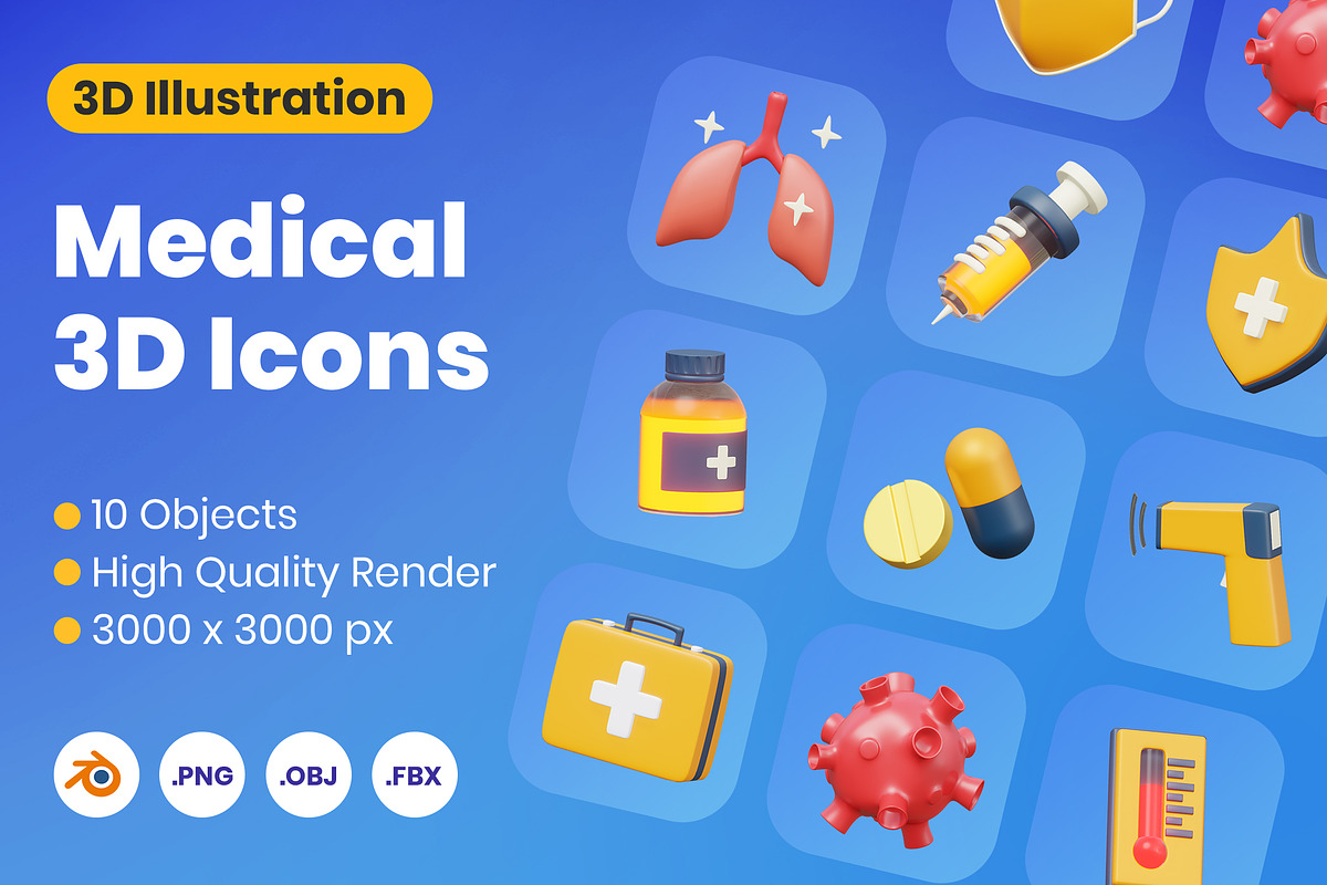 Medical 3D Icons, an Object 3D Model by Rakata Studio (Photo 1 of 3)