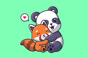 Cute Panda Hug Red Panda Cartoon, an Animal Illustration by Catalyst Labs (Thumbnail 3 of 3)