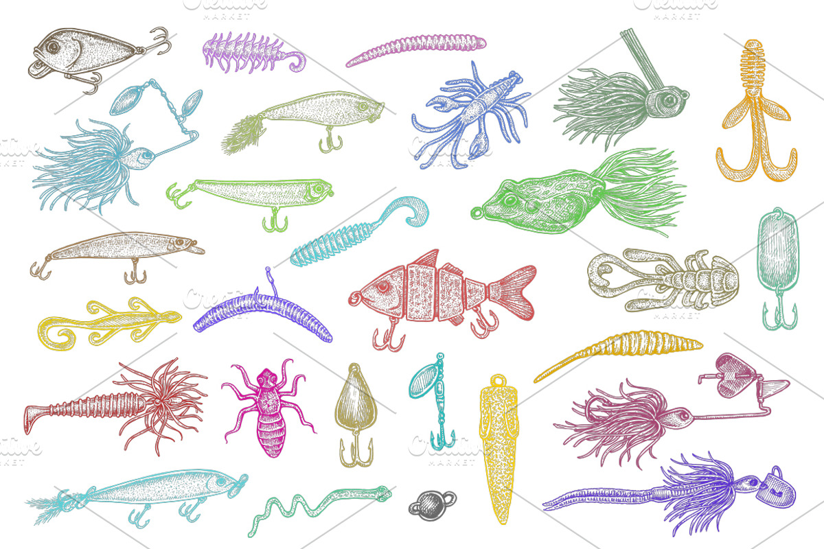 Fishing Lures Vector Set, an Object Graphic by Eugenia Hauss Design (Photo 2 of 3)