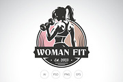 Vintage Woman Fitness Logo Template, a Branding & Logo Template by Heavtryq Design (Thumbnail 1 of 4)