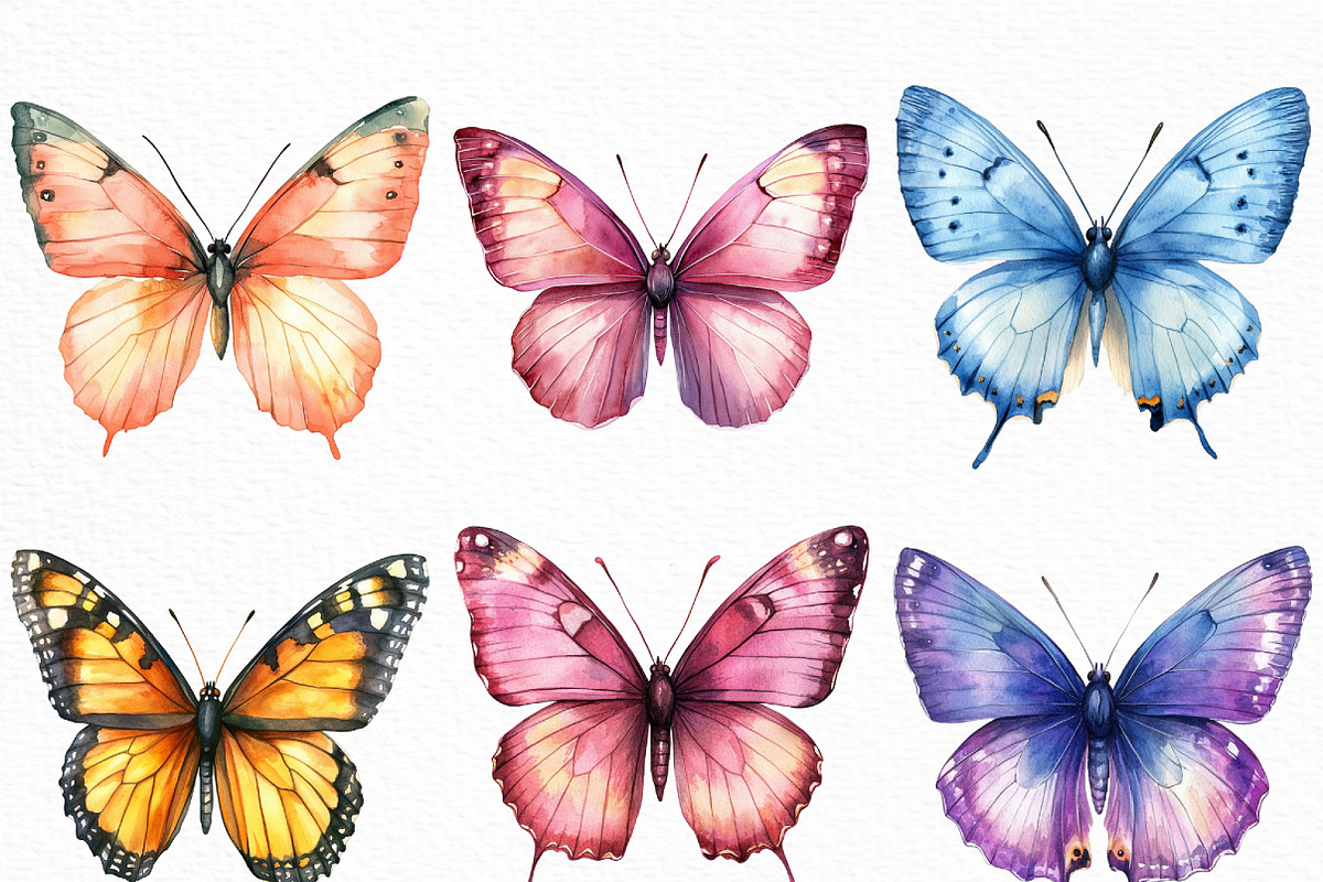Watercolor Butterflies Clipart, an Illustration by Craft Nest (Photo 5 of 6)