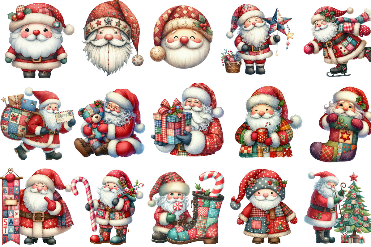 Patchwork Christmas Cute Santa Clip, an Illustration by Designking (Photo 3 of 5)