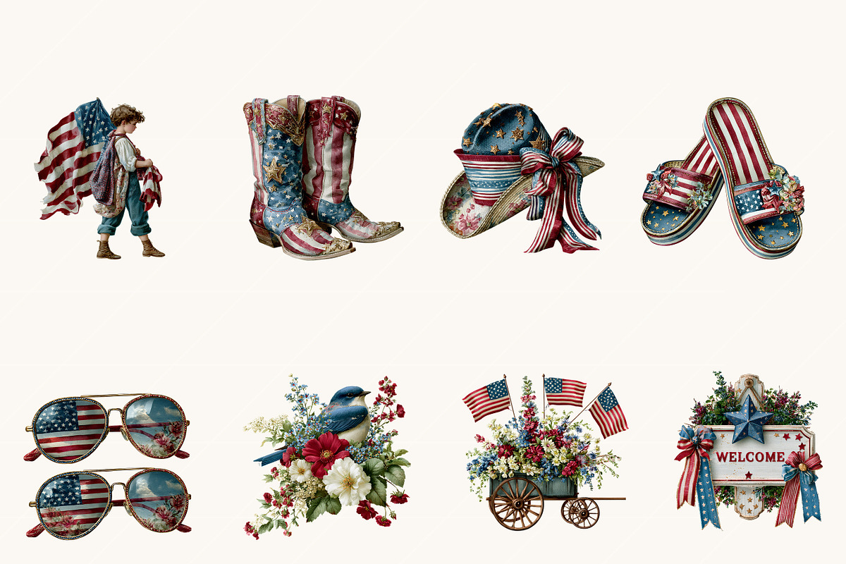 Watercolor 14 th of July Clipart, a Seasonal Illustration by BusyDaydesign (Photo 2 of 9)
