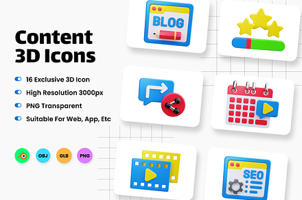 Content 3D Icons, a Scene 3D Model by HacaStudio
