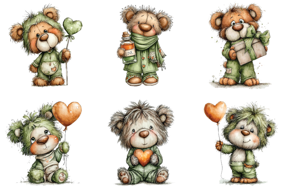 Whimsical Fluffy Teddy Bear Clipart, an Illustration by CraftArtStudio (Photo 5 of 6)