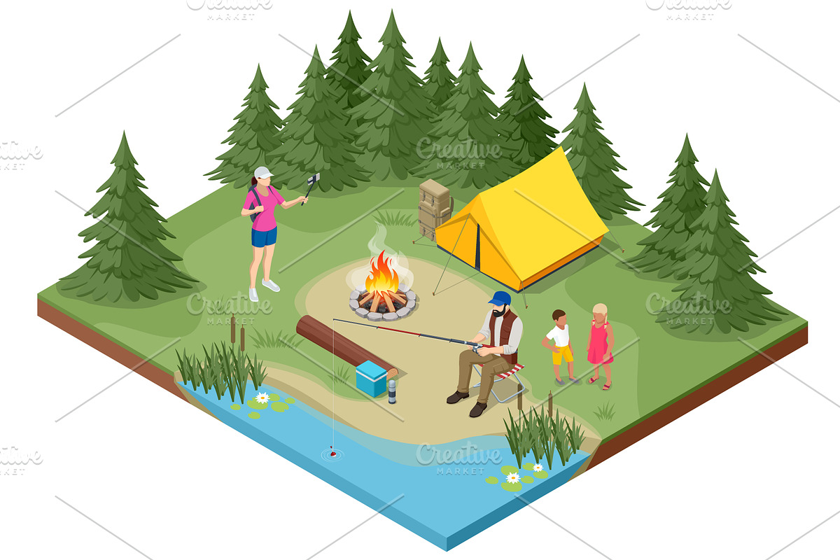 Isometric family is relaxing in the, a Person Illustration by Golden Sikorka
