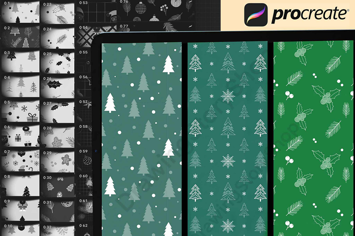 150Procreate Christmas Pattern Brush, a Brush Add-On by DrawingStoryShop (Photo 3 of 6)