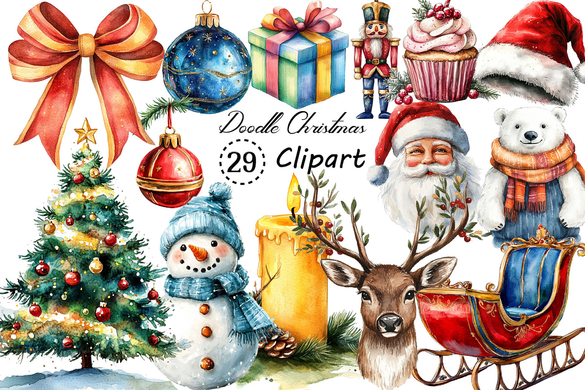 Watercolor Brush Doodle Christmas, an Illustration by Creative Art (Photo 1 of 10)