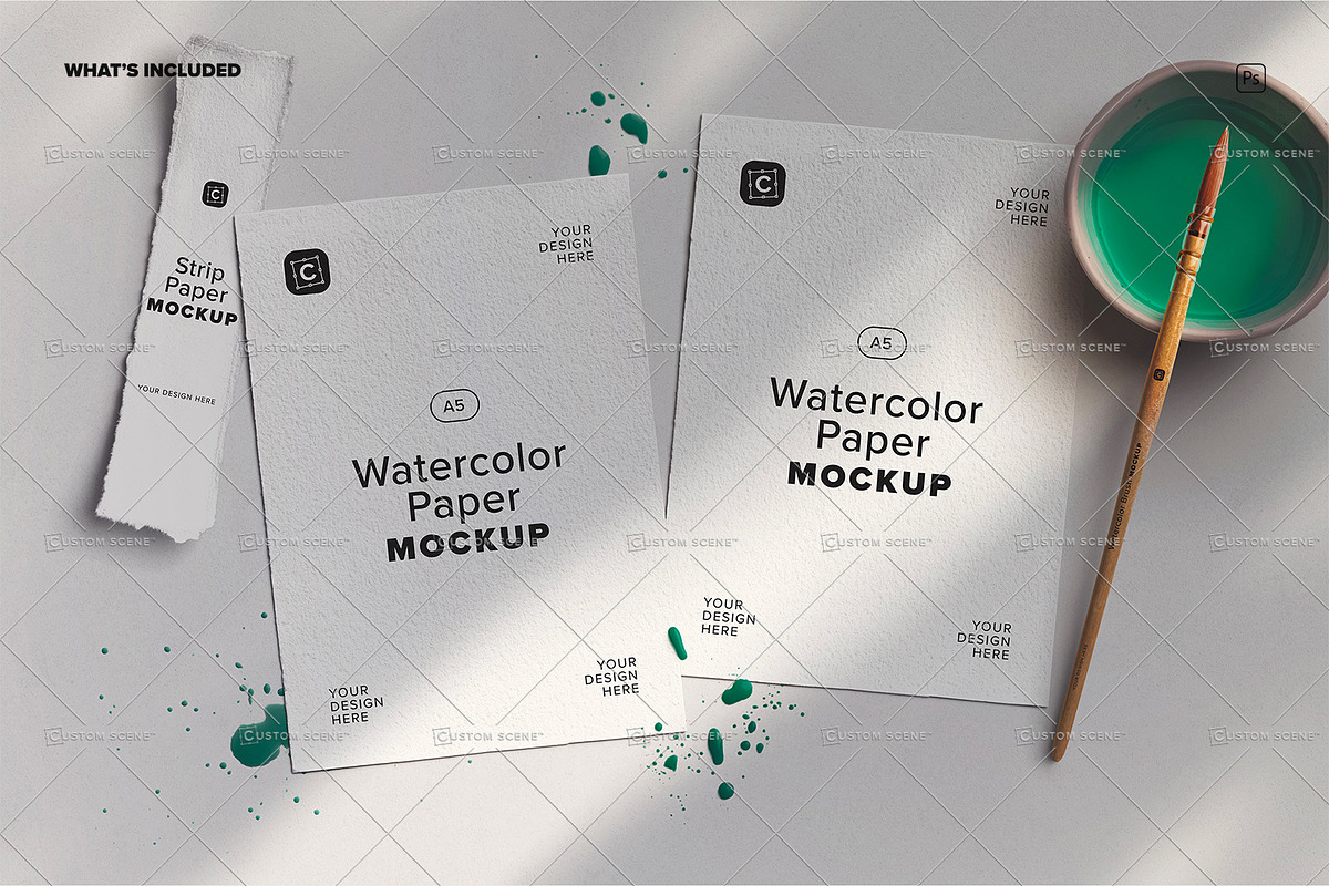 Two A5 Watercolor Paper Mockup, a Product Mockup by Custom Scene (Photo 10 of 10)