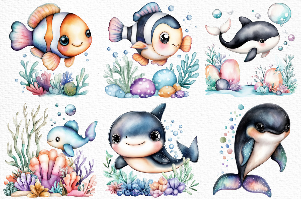 Under the Sea Watercolor Clipart PNG, an Illustration by Craft Nest (Photo 5 of 12)