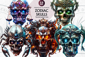 Zodiac Skulls Clipart Set