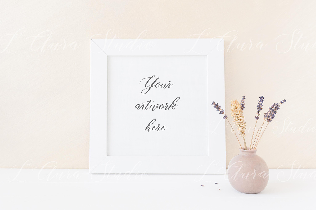 Square frame mockup - minimal white, a Print Template by L'Aura Studio