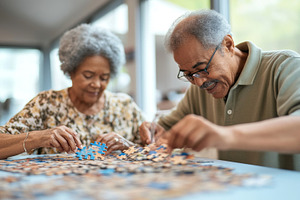 Senior African American couple focus, a Photo by Dvoevnore photos