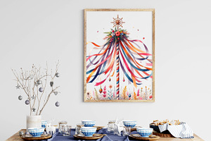 Watercolor Maypole Clipart