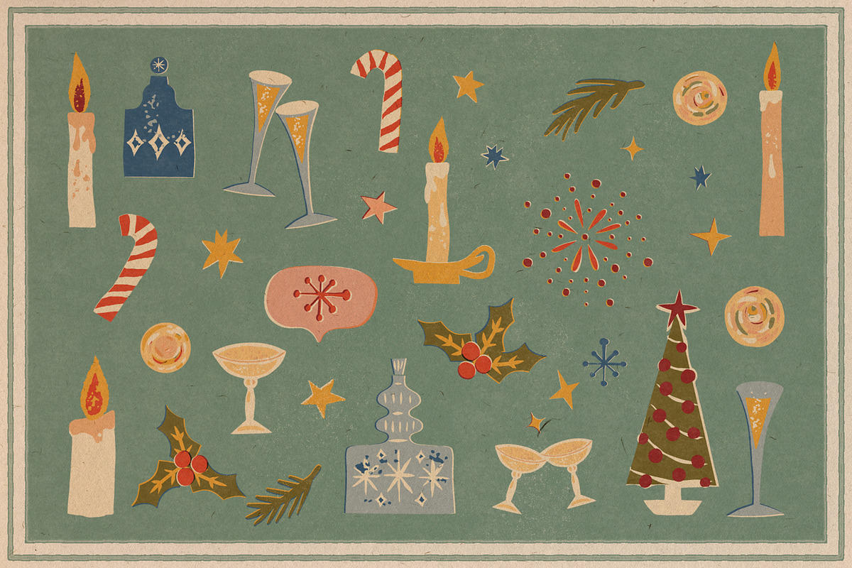 Happy Holidays set: retro edition, a Decorative Illustration by Paper Cherry (Photo 4 of 21)