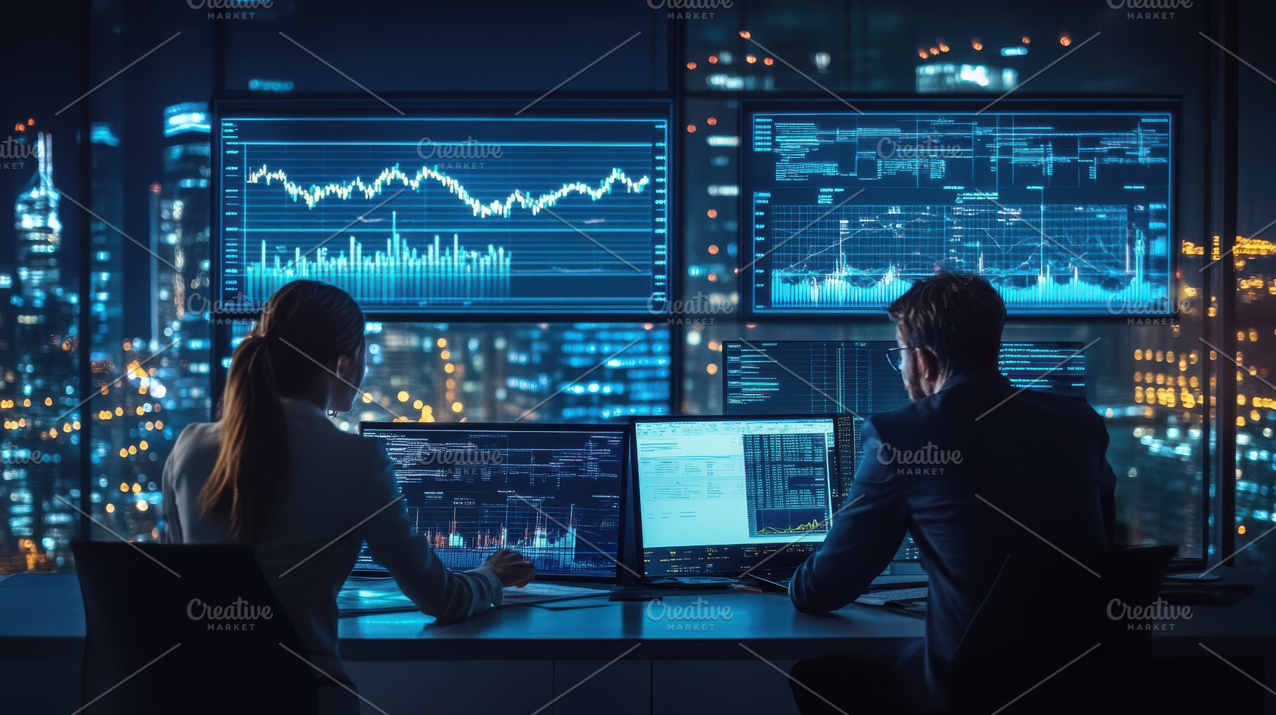 Data analysis in a modern office wit, a Background Photo by Pixeness