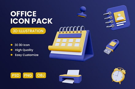 Office Tools 3D Icons Pack, an Object 3D Model by deviapuspitasari2