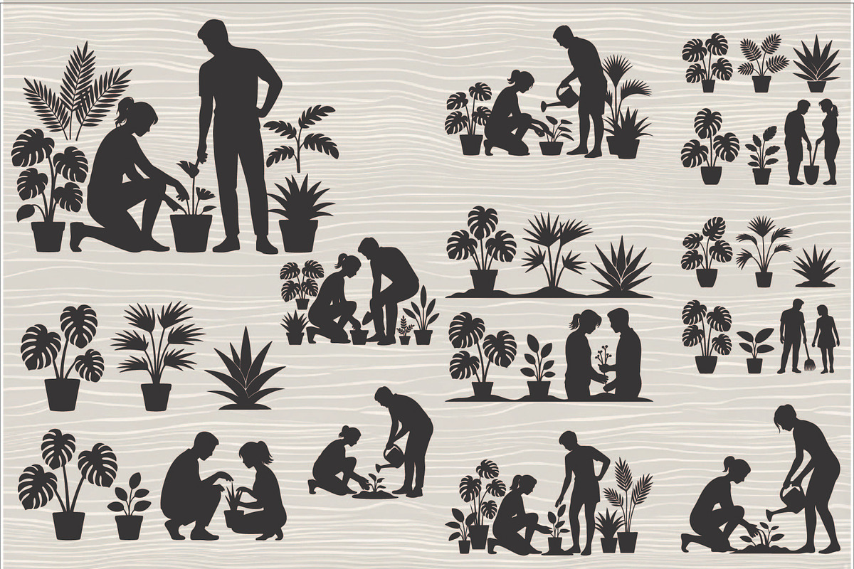 silhouette couple gardening together, an Illustration by Amazin_art (Photo 1 of 11)