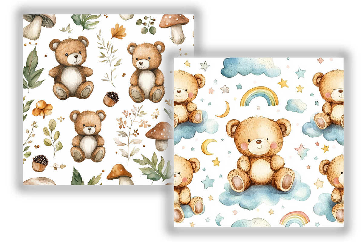 Watercolor Teddy Bear Seamless Patte, a Pattern Graphic by Design Market (Photo 4 of 4)