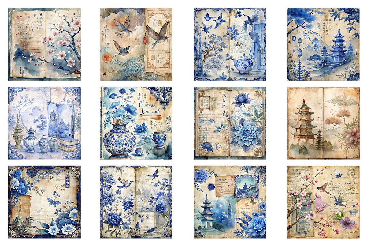 Vintage Blue Chinoiserie Digital, an Illustration by Wow Magic (Photo 2 of 2)