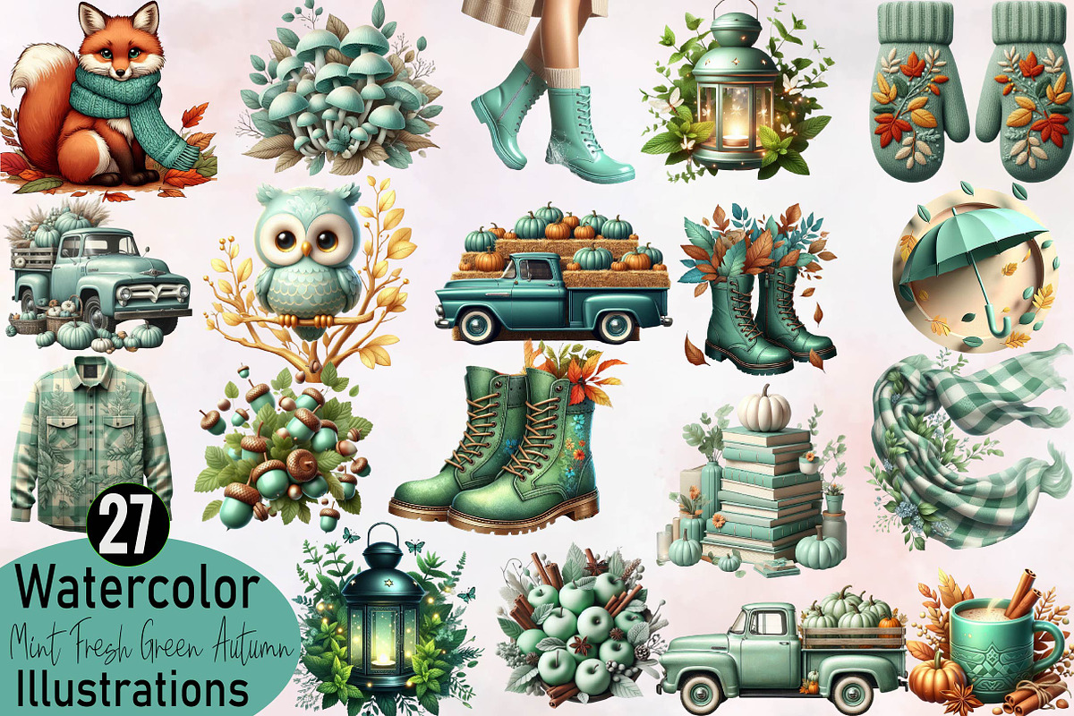 Mint Fresh Green Autumn Clipart Bund, an Illustration by SVGArt (Photo 1 of 8)