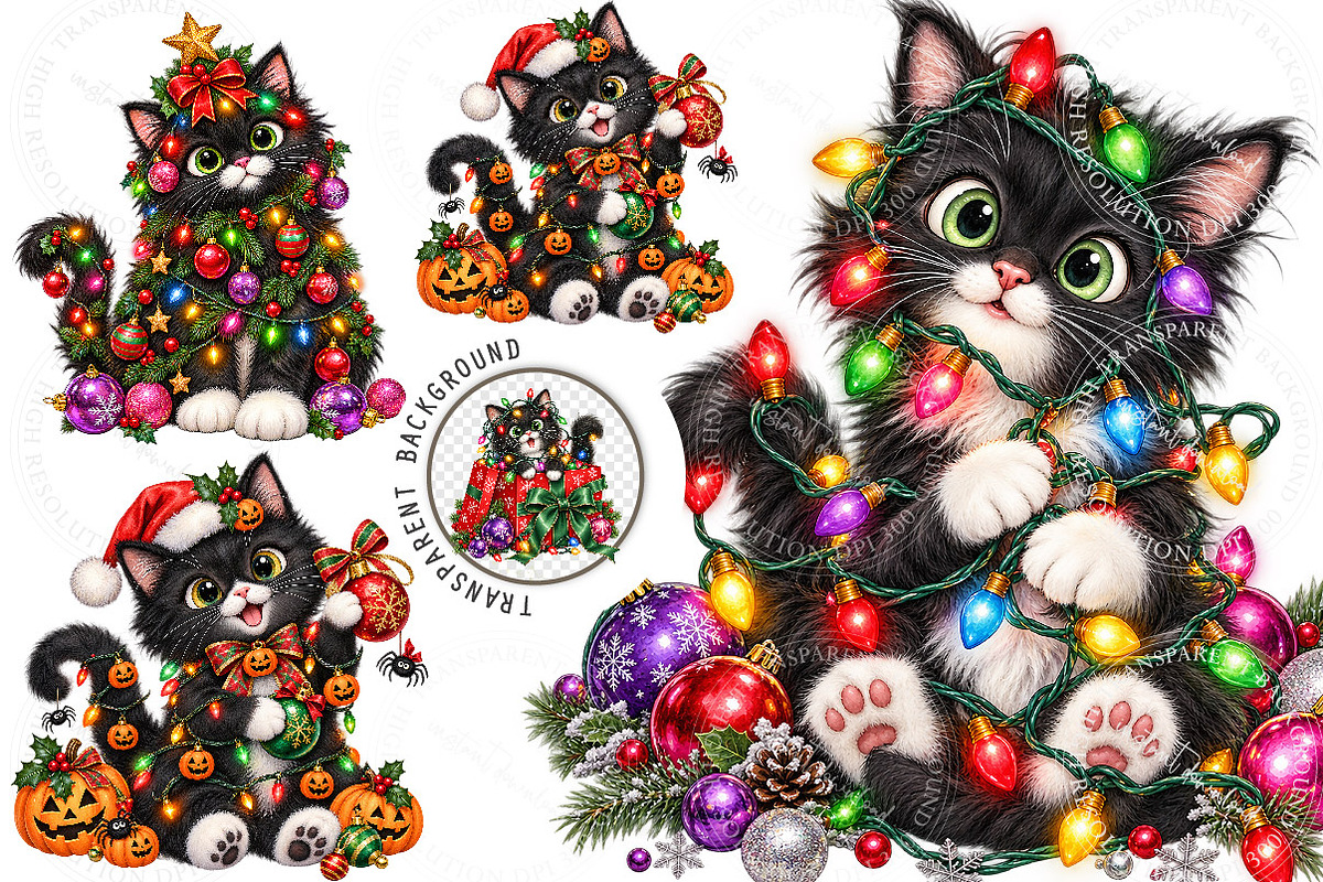 Funny Christmas Cat Clipart Bundle, a Work Illustration by SinaCreation (Photo 1 of 6)