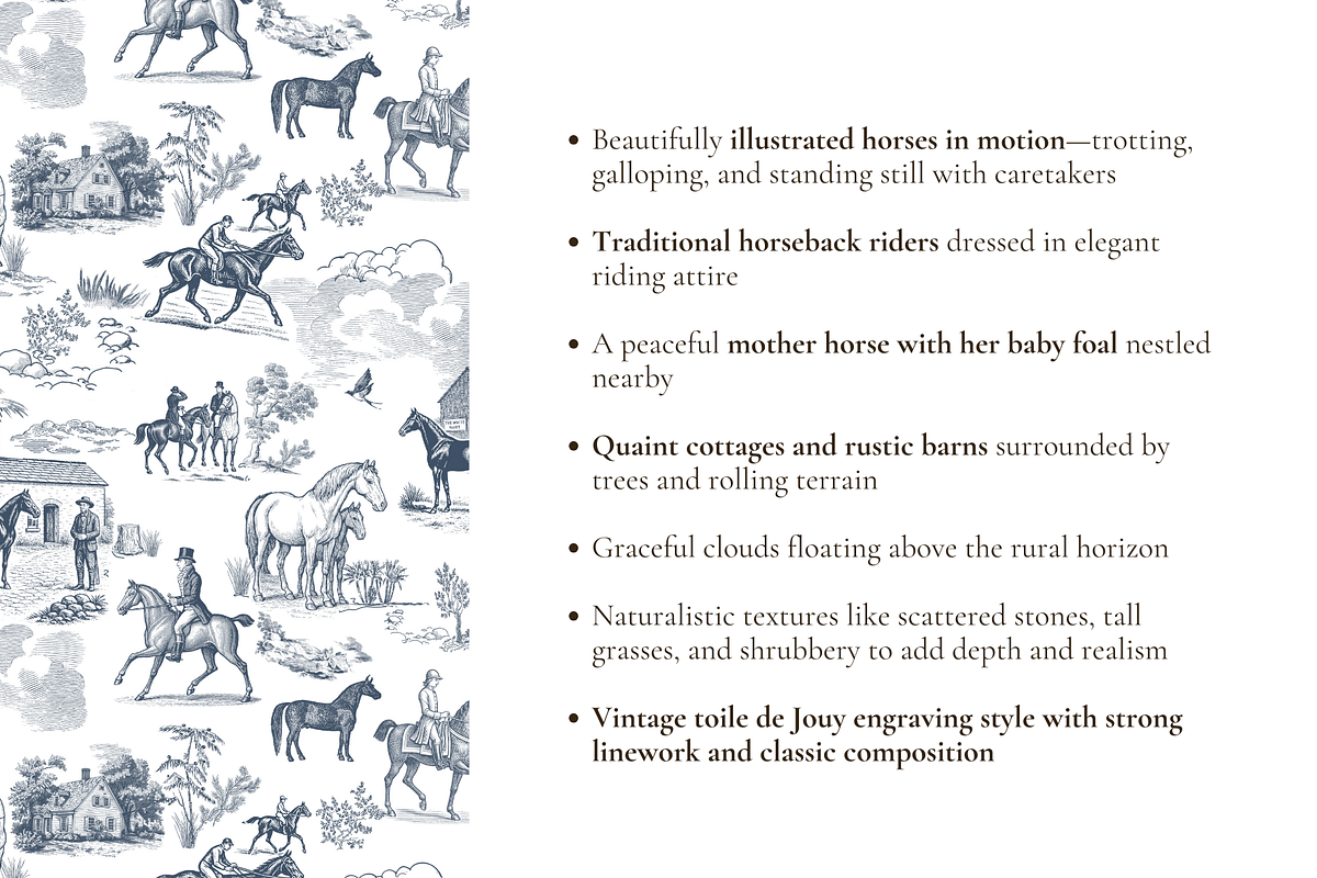Equestrian Toile de Jouy Pattern, a Pattern Graphic by Hughes Studio (Photo 4 of 8)