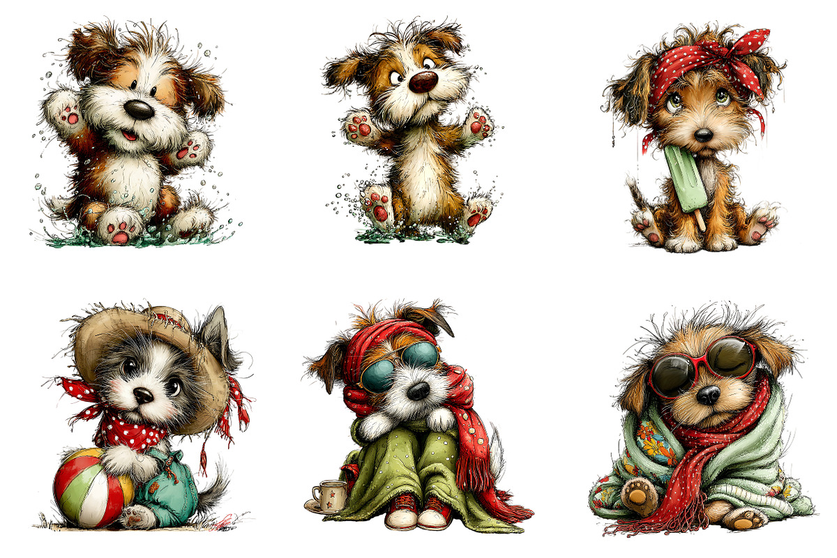Whimsical Summer Dogs Clipart Bundle, an Illustration by SinaCreation (Photo 2 of 7)