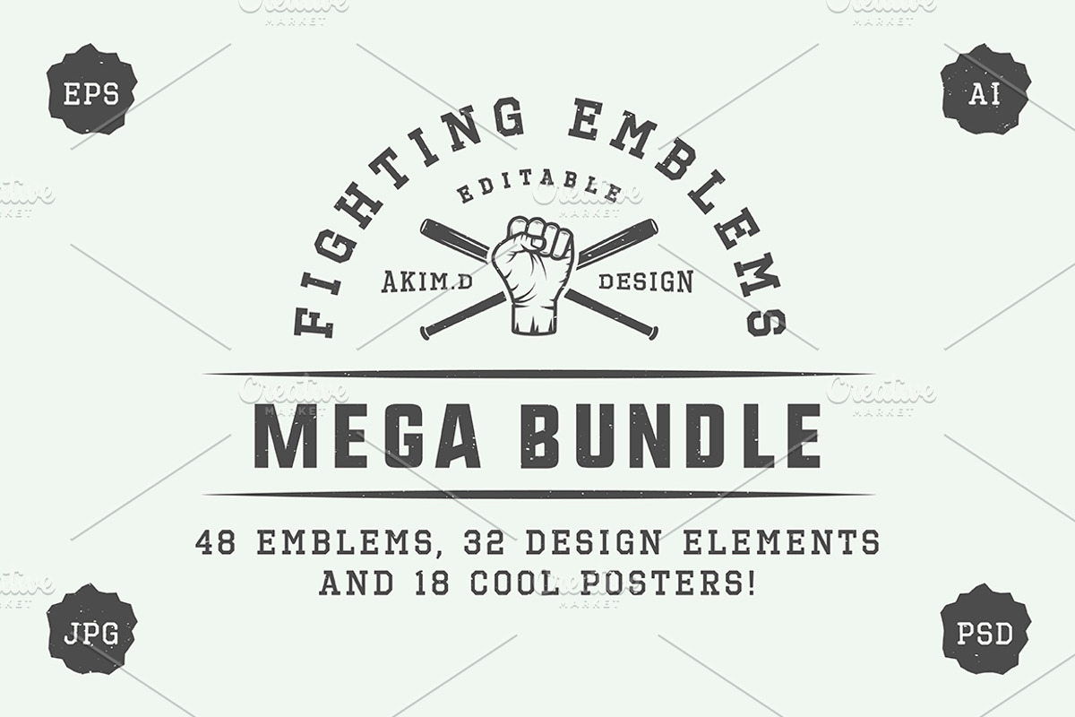 Set of vintage fighting emblems, a Branding & Logo Template by AkimD (Photo 1 of 10)