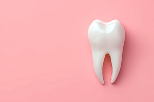White dental tooth model on pink background, a Health & Medical Photo by AlyaAnd