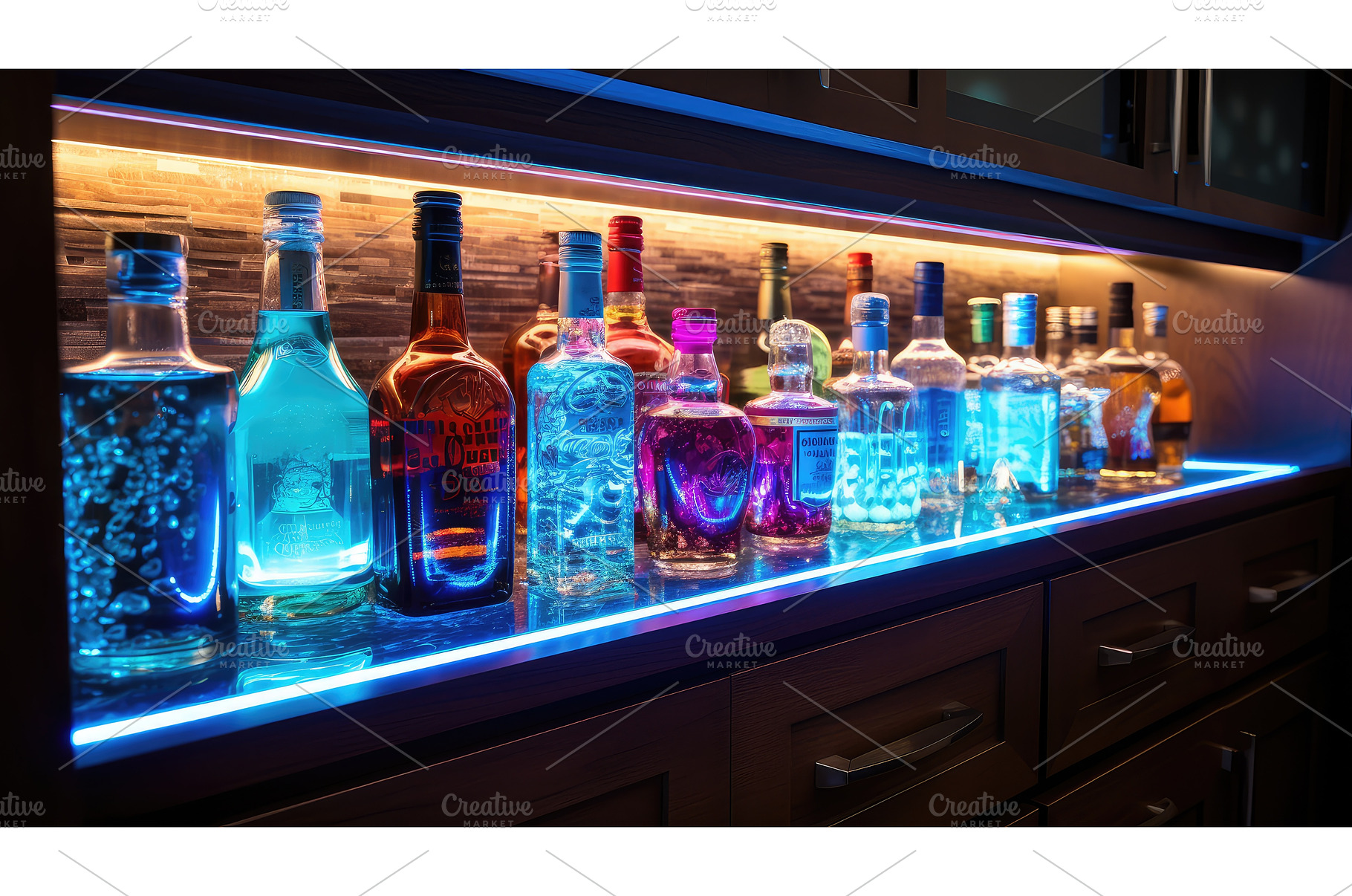 bar under cabinet lighting ai, a Food & Drink Photo by pikepicture