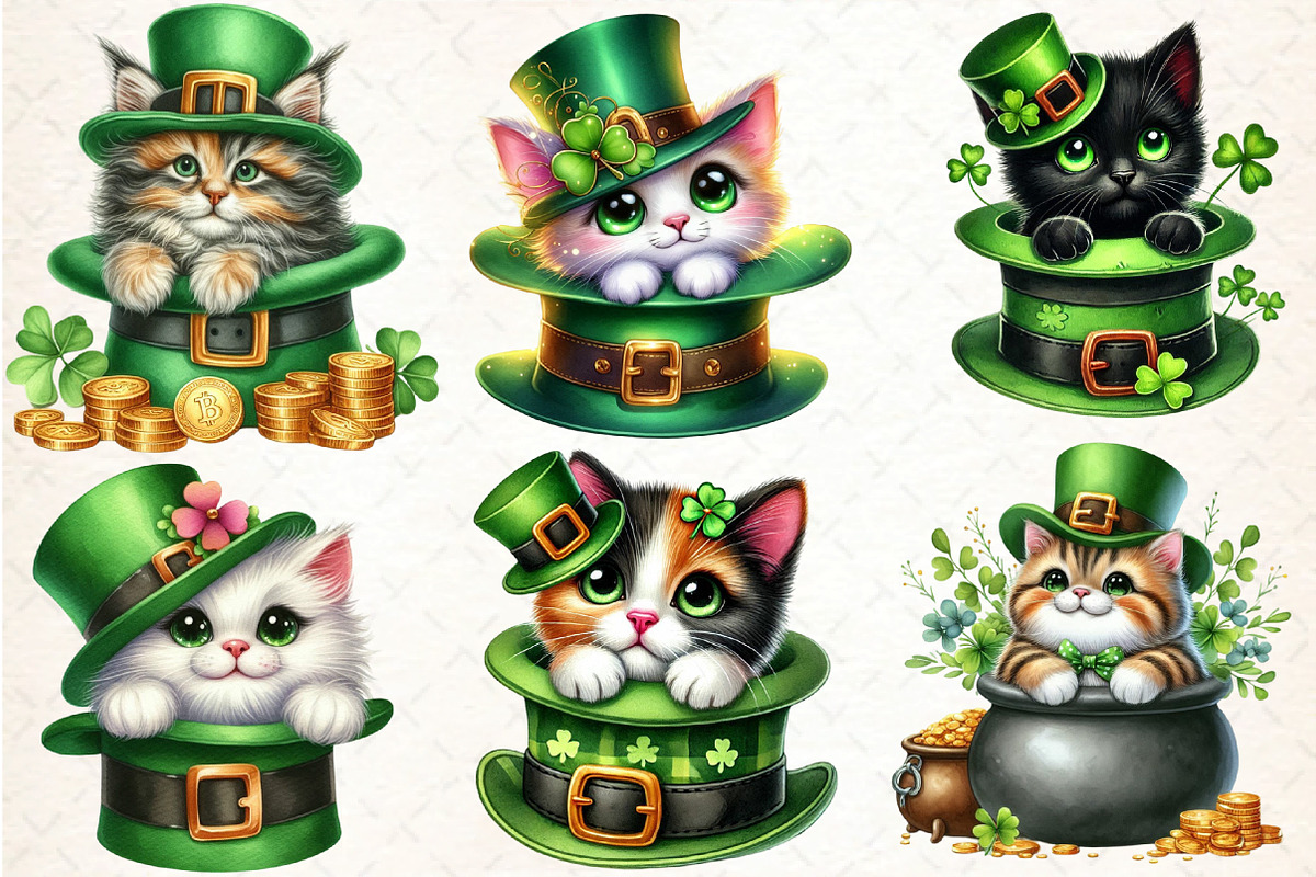St Patrick's Day Cat Peeking out Hat, an Illustration by DreamCafeArt (Photo 3 of 4)