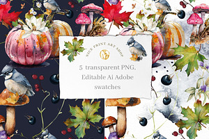 5 Warm Autumn Seamless Patterns