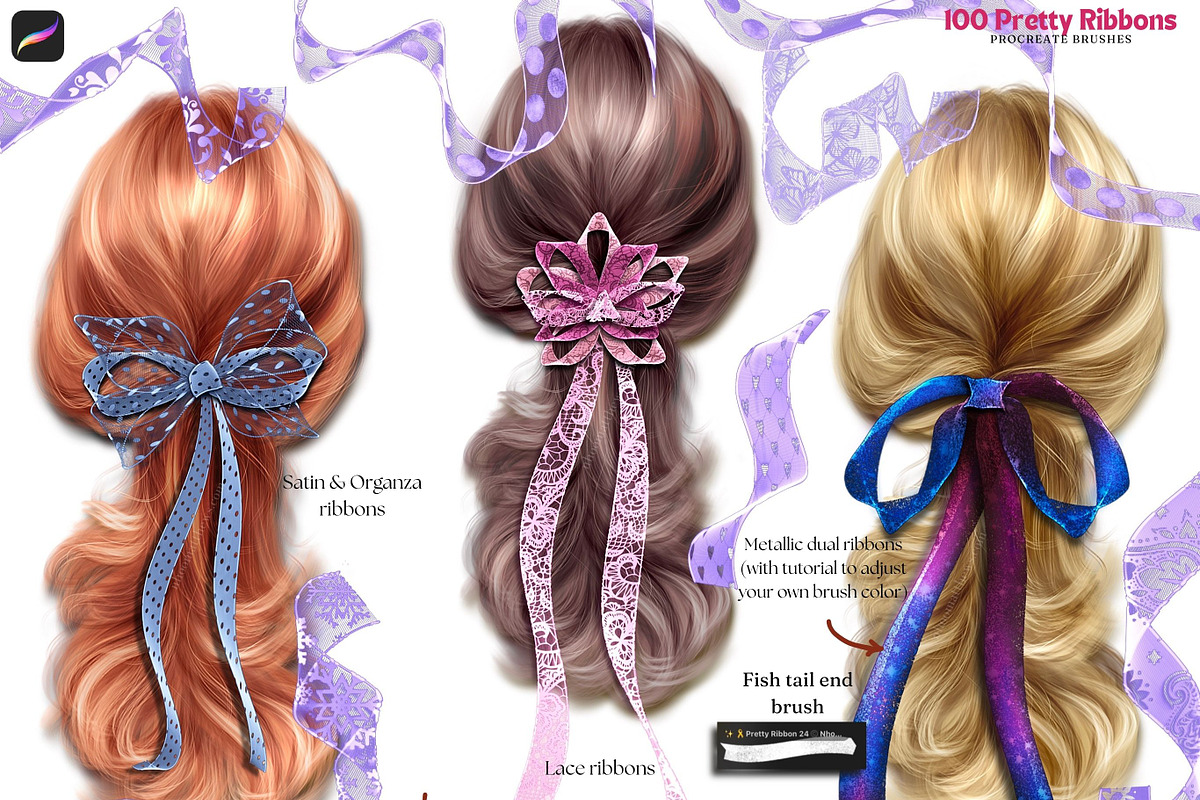 Procreate 100 Pretty Ribbons Brushes, a Brush Add-On by Fashion Workshop Bkk (Photo 5 of 21)