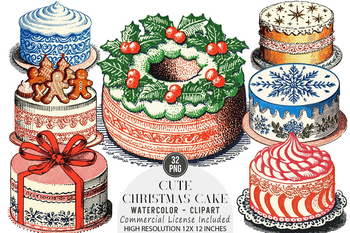 Cute Christmas Cake Clipart Bundle, an Illustration by DreamArtGraphic (Photo 1 of 5)