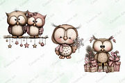 Watercolor Christmas Owls Clipart, an Illustration by Creative Art (Thumbnail 7 of 10)