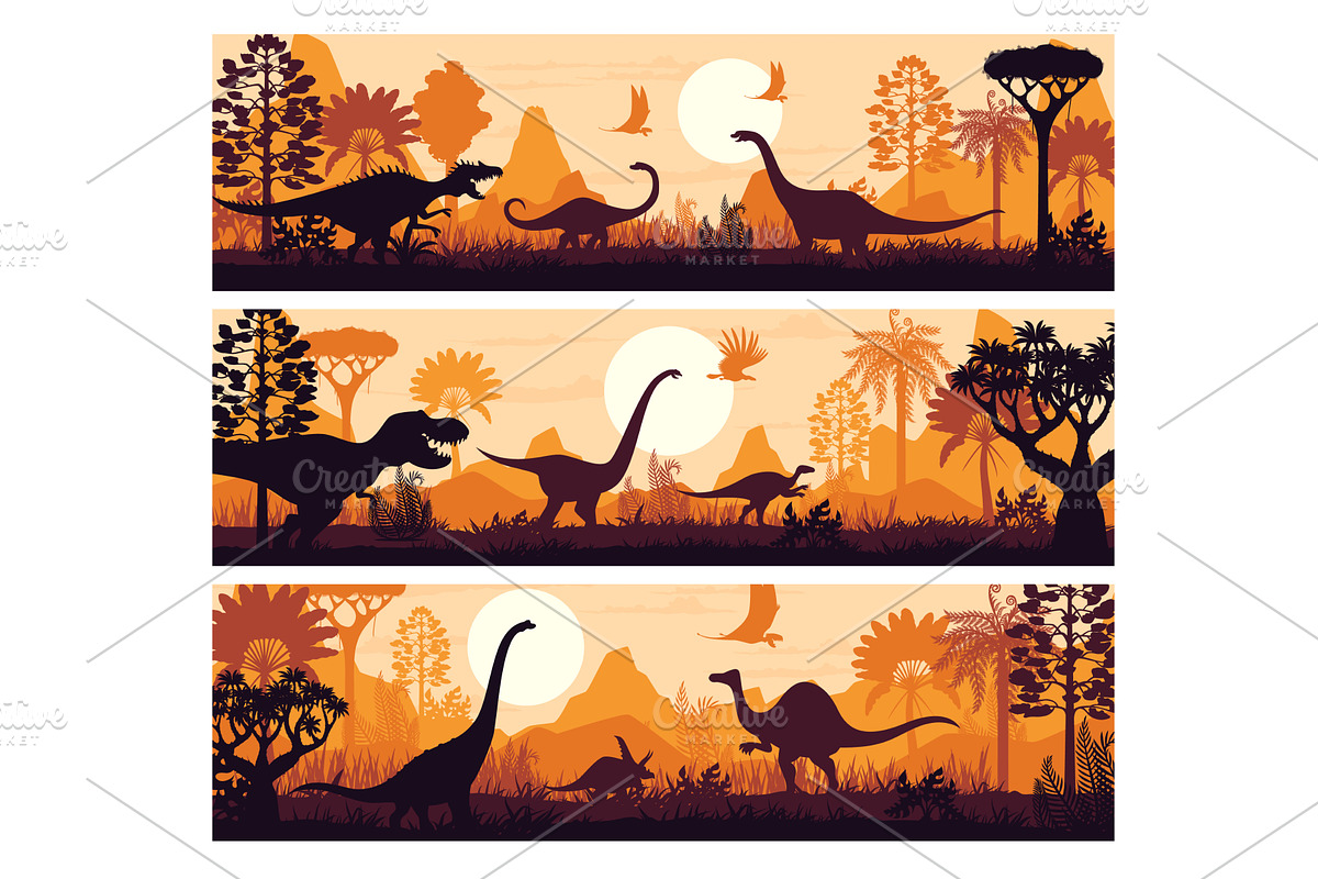 Prehistoric era banners, an Animal Illustration by Vector Tradition