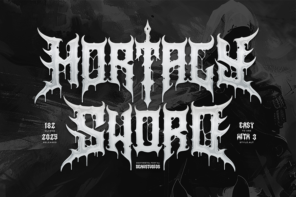 Mortaly Sword | Death Metal Typeface, a Blackletter Font by Denustudios (Photo 1 of 12)