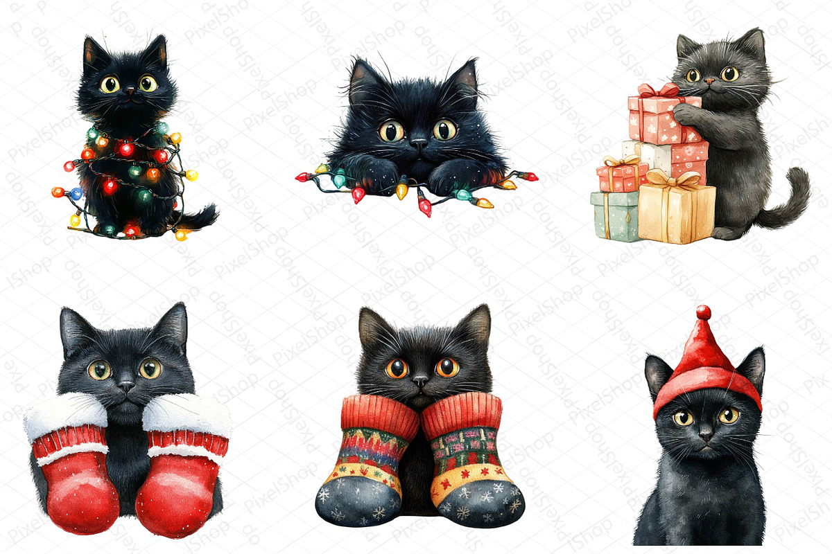Christmas Funny Black Cat Clipart, an Illustration by DreamPrint404 (Photo 4 of 6)