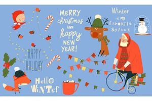 Cartoon Set With Santa Claus and, an Object Illustration by Maria Starus