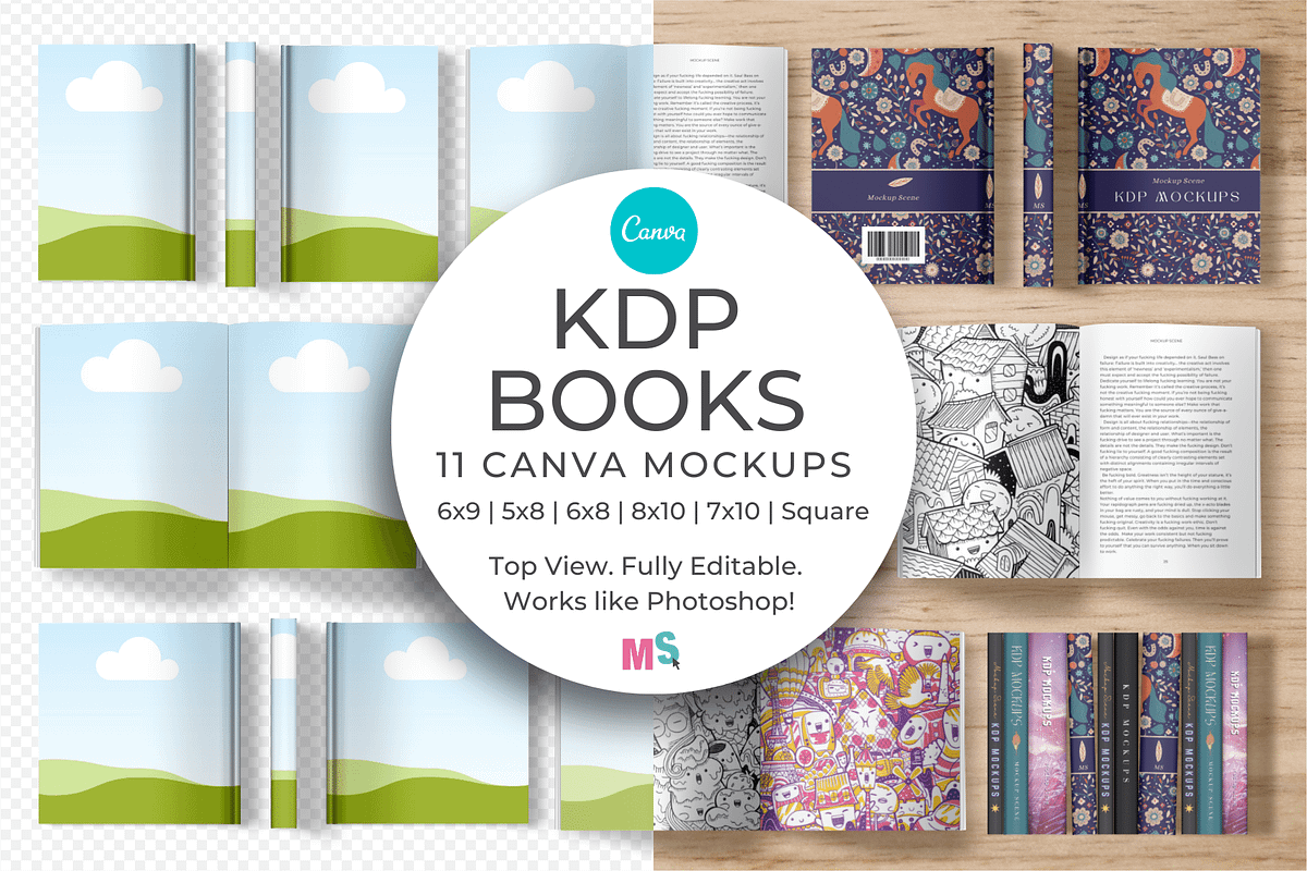 KDP Book Mockups for Canva, a Books & Magazine Mockup by Mockup Scene (Photo 1 of 18)