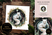 White Fox, Fern & Crystal Ball Image, an Animal Illustration by The Dutch Lady Designs (Thumbnail 1 of 4)