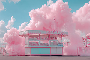Fluffy pink cotton candy stand at a, a Photo by Iftikhar Alam