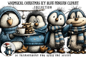 Whimsical Christmas icy Blue Penguin, an Illustration by OK Design