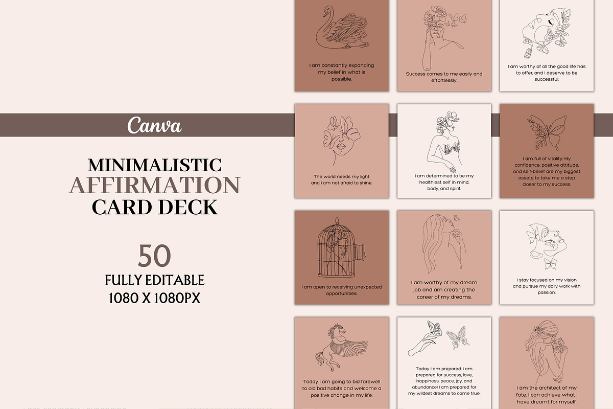 Minimalistic Affirmation Card Deck, a Design Template by Digital By Nikoleta (Photo 1 of 9)