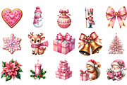 Pink Christmas Watercolor Clipart, an Illustration by Designking (Thumbnail 3 of 5)