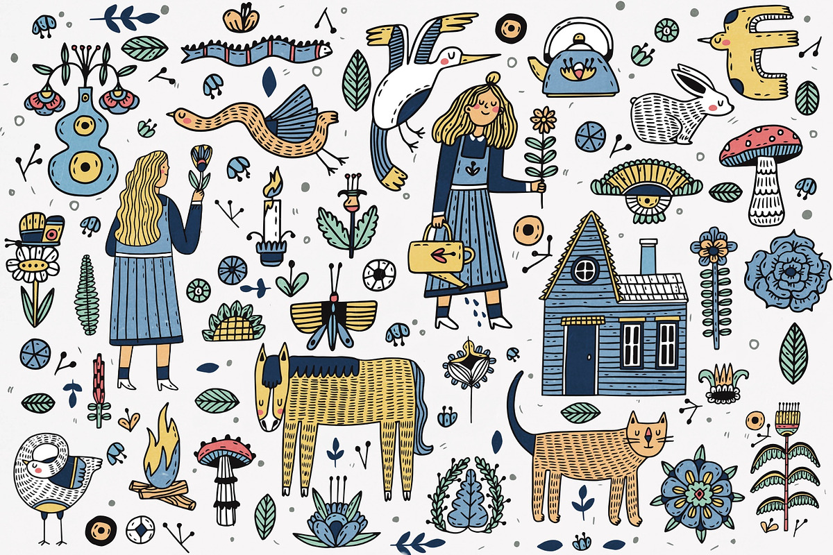 Folk Art Collection,Graphic Farm Set, an Animal Illustration by Sasha Mitkalova (Photo 2 of 7)