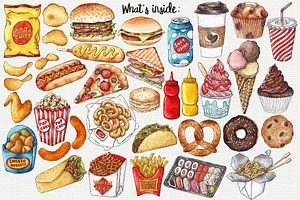 Fast Food Watercolor Clipart