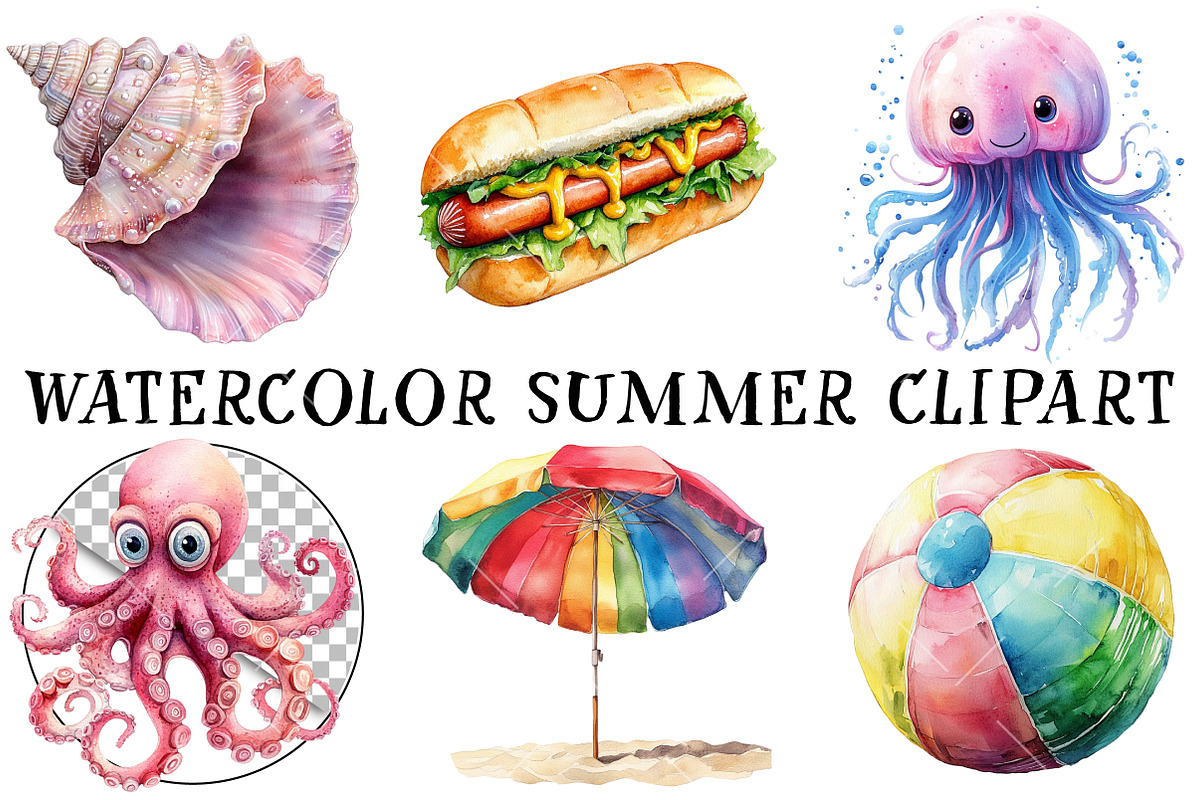 Watercolor Summer Clipart, an Illustration by OK Design (Photo 2 of 6)